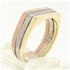Image 7 : Vintage Solid 14k Tri Color Gold 6.1mm Wide Polished Squared Top 3 Row Band Ring