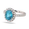 Image 2 : 4.02 ctw Blue Zircon and 0.60 ctw Diamond Platinum Ring