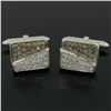 Image 2 : 18k White Gold 1.45 ctw Pave Set Round White & Champagne Diamond Rectangular Cuf