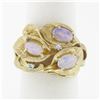 Image 1 : Vintage 14K Yellow Gold Opal & Diamond Open Textured Flower Leaf Cocktail Ring