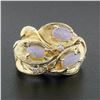 Image 2 : Vintage 14K Yellow Gold Opal & Diamond Open Textured Flower Leaf Cocktail Ring