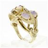 Image 8 : Vintage 14K Yellow Gold Opal & Diamond Open Textured Flower Leaf Cocktail Ring