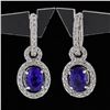 Image 2 : 18k White Gold 3.80 ctw FINE Oval Cut Purple Amethyst Diamond Drop Dangle Earrin