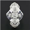 Image 2 : Antique Art Deco 18k Gold 1.13 ctw European Diamond Sapphire Etched Dinner Ring