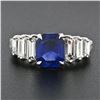 Image 3 : 18k Gold 5.91 ctw AGL Emerald Burma NO HEAT Sapphire & Step Baguette Diamond Rin