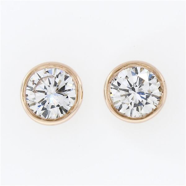 NEW Solid 14k Rose Gold 0.42 ctw Bezel Set Round Brilliant Diamond Stud Earrings