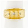 Image 1 : Vintage 14k Gold 3 Single Cut Diamond Wide Florentine Finished Concave Band Ring