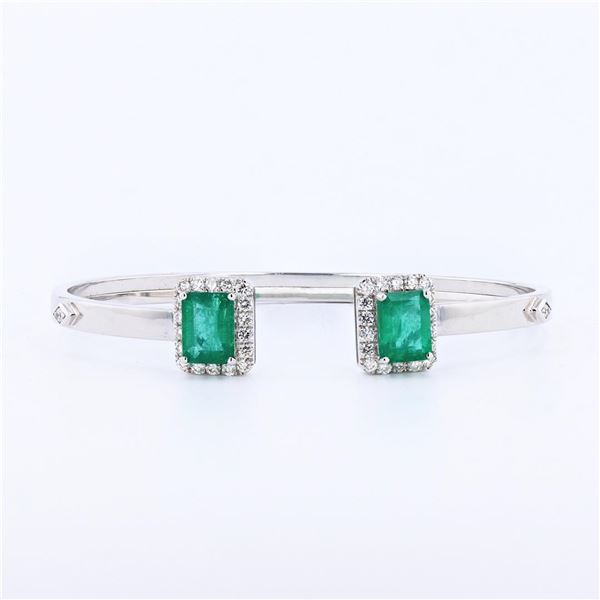 3.54 ctw Emerald and 0.79 ctw Diamond 18K White Gold Bracelet