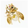 Image 4 : Vintage 14k Gold 1.44 ctw Diamond Ruby Eye w/ Golden Gray Pearl Bee Fly Brooch P