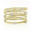 Image 1 : 18k Solid Gold 1.52in. Wide Cable Crossover Pave Diamond Cuff Flexible Bracelet