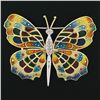 Image 2 : Estate 18k Gold Large Colorful Plique a Jour Enamel Diamond Butterfly Brooch Pin