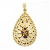 Image 1 : Vintage Large Textured 14k Gold .35 ctw Round Red Garnet Puffed Tear Drop Pendan