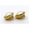 Image 3 : Celine Gold-tone Metal Round Faux Pearl Logo Clip-on Earrings Earrings