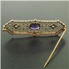 Image 3 : Antique Art Deco 14k Two Tone Gold Amethyst & Old Diamond Etched Filigree Brooch