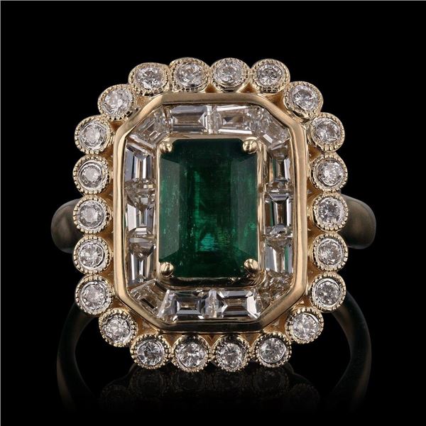 1.45 ctw Emerald and 1.22 ctw Diamonds 14K Yellow Gold Ring