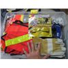 Image 1 : 23X17X9" TUB MIS SAFETY GEAR (GLOVES, SAFETY GLASSES, VEST, EAR PROTECTION)