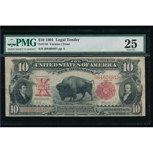 1901 $10 Bison Legal Tender Note PMG 25