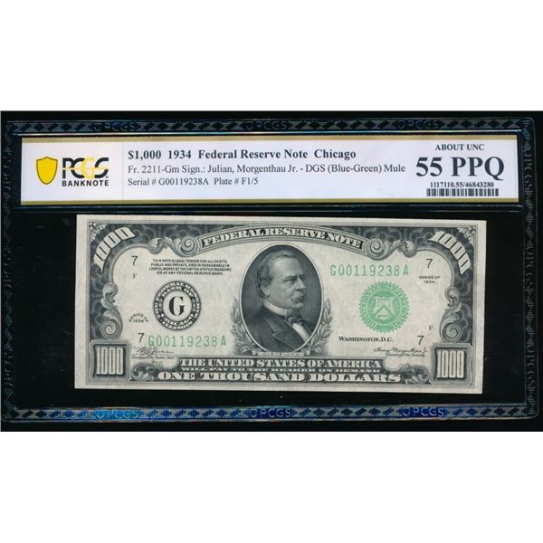1934 $1000 Chicago FRN PCGS 55PPQ