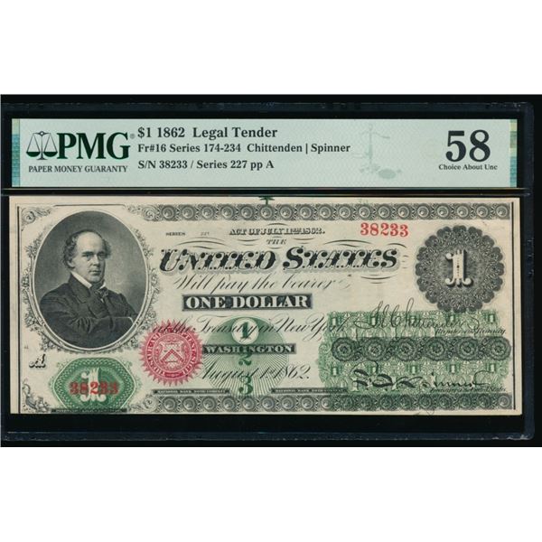 1862 $1 Legal Tender Note PMG 58