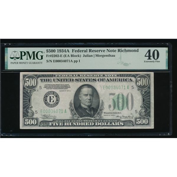 1934A $500 Richmond FRN PMG 40