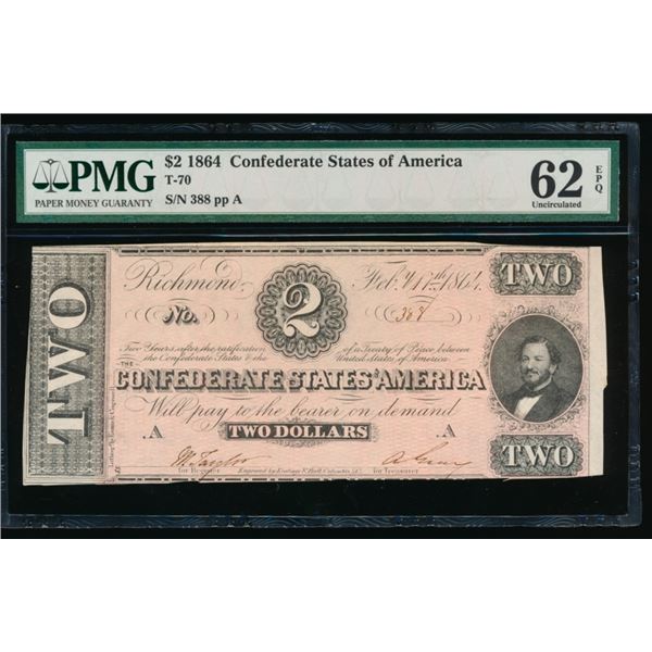 1864 $2 T-70 Confederate PMG 62EPQ