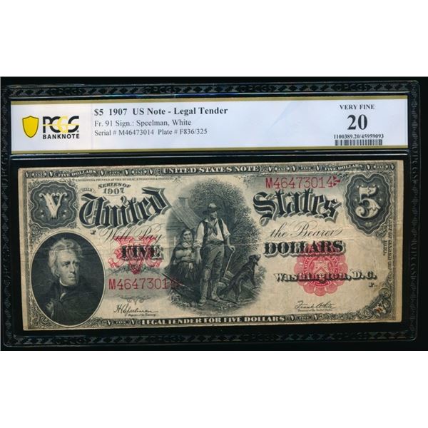 1907 $5 Legal Tender Note PCGS 20