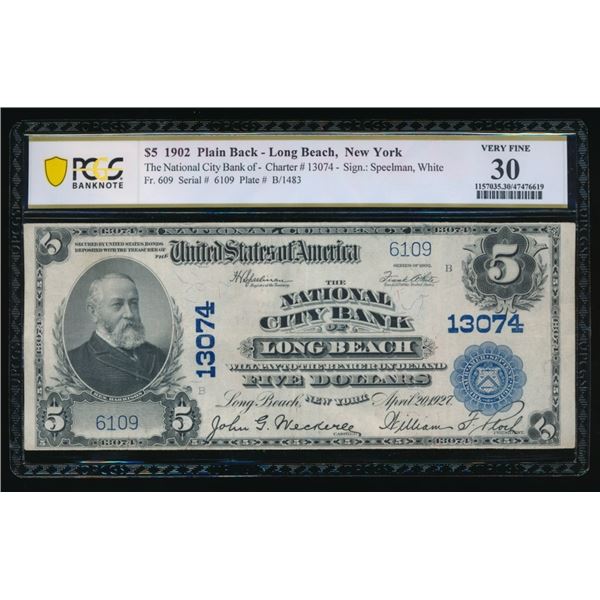1902 $5 Long Beach NY National PCGS 30