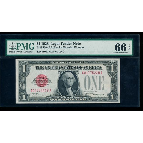 1928 $1 Legal Tender Note PMG 66EPQ