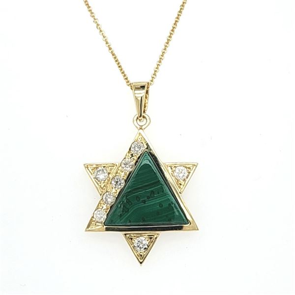 Malachite & Diamond Unique Star of David Necklace
