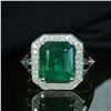 Image 4 : Octagonal-Cut Zambian Emerald & Diamond Halo Ring