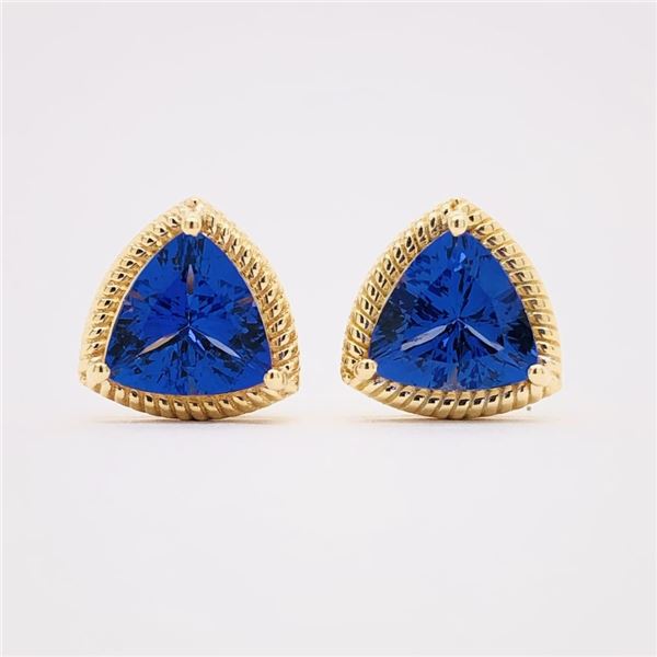 Trilliant-Cut Tanzanite Earrings Braided Rope Trim