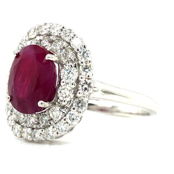 GIA Burmese Ruby and Diamond Double Halo Ring PLT
