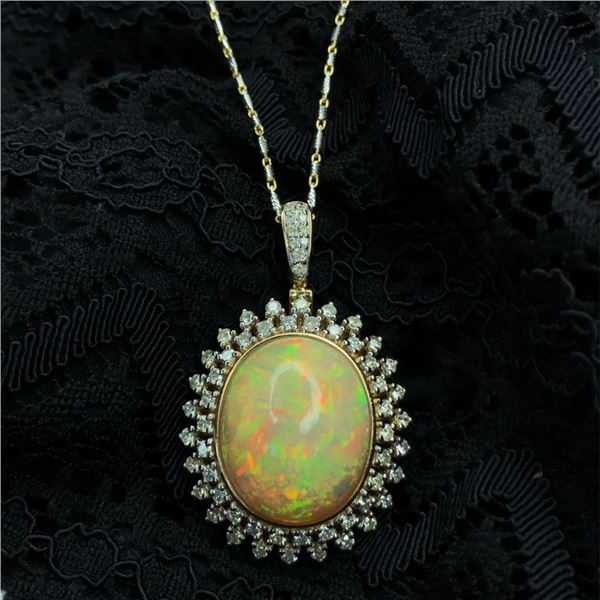 Opal and Tiered Diamond Halo Necklace