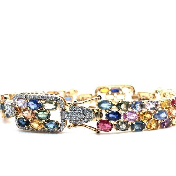 Beautiful Rainbow Sapphire and Diamond Bracelet Wide