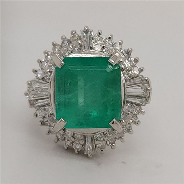 GIA Colombian Emerald and Diamond Halo Ring PLT