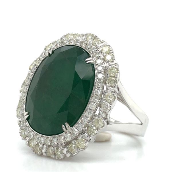 Emerald and Double Diamond Halo Ring