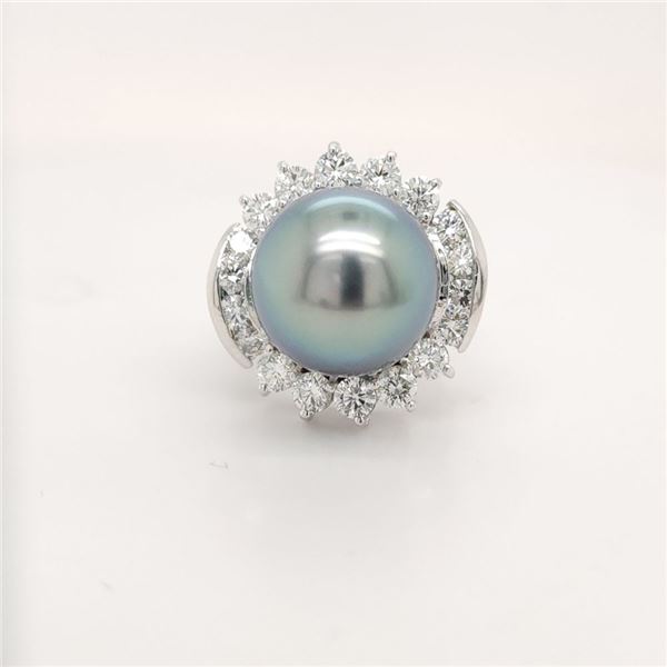 GIA Dark Bluish-Gray Tahitian Pearl & Diamond Ring