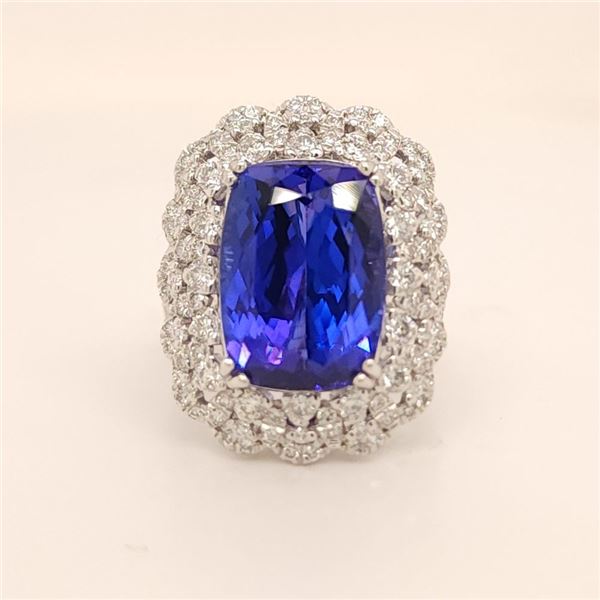 GIA Certified Tanzanite and Diamond Lacy Halo Ring