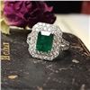 Image 3 : Designer Emerald Ring with Tiered Diamond Halo