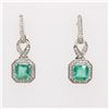 Image 1 : Emerald and Diamond Halo Dangling Earrings