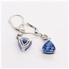 Image 3 : Dangling Trilliant Tanzanite and Diamond Earrings