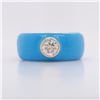 Image 1 : Sky Blue Enamel Wide Band with Bezel-Set Diamond