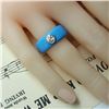 Image 8 : Sky Blue Enamel Wide Band with Bezel-Set Diamond