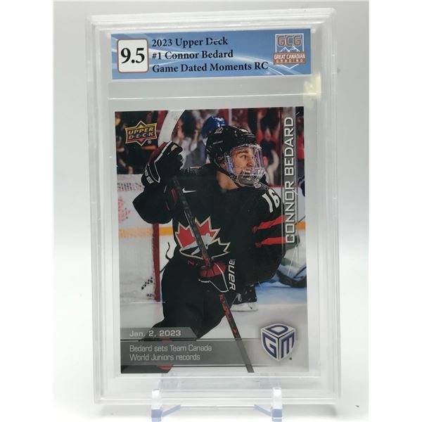 2023 UPPER DECK NO.1 CONNOR BEDARD GAME DATED MOMENTS GCG GRADED 9.5