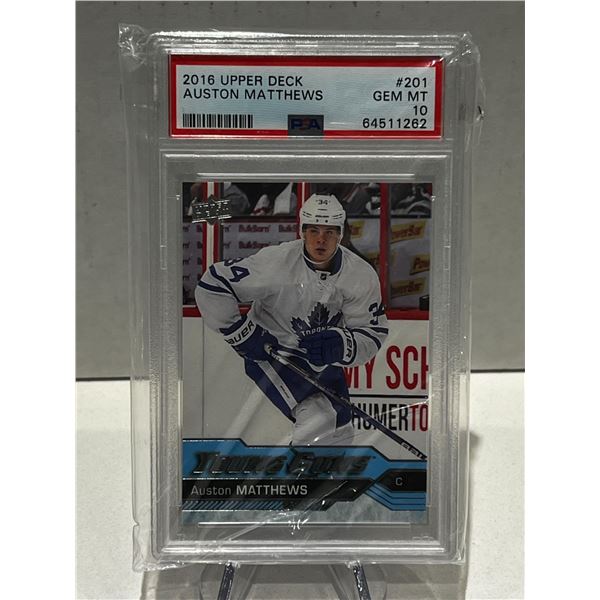 2016 UPPER DECK AUSTON MATTHEWS YOUNG GUNS ROOKIE CARD (PSA 10)