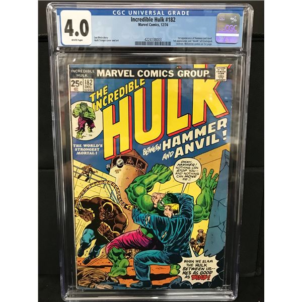 MARVEL COMCIS NO.182 THE INCREDIBLE HULK CGC GRADED 4.0