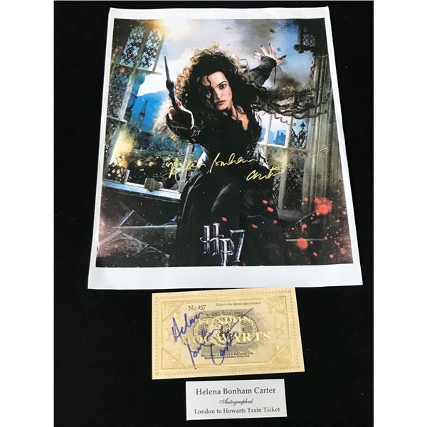 HELENA BONHAM CARTER SIGNED 8X10 AND HOGWARTS TRAIN TICKET RA COA