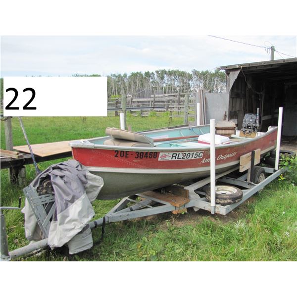 14' ALUMINIUM BOAT SERIAL # ZNB 21713 05 94 WITH NEWER MERCURY FOUR STROKE 15 HP MOTOR -- ON SHOP BU