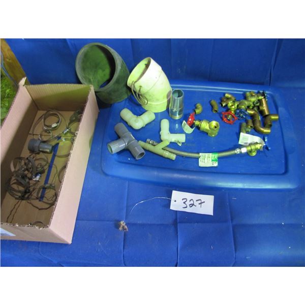 Assorted hose clamps And water line fittings