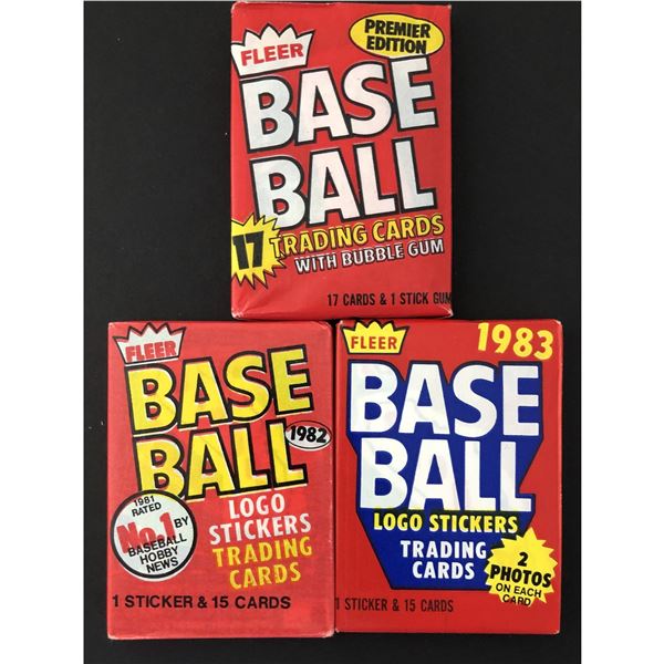 FLEER Baseball wax packs (3) 1981, 1982 and 1983
